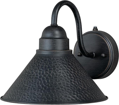 VAXCEL Outland 9 in. H 1-Light Aged Iron and Light Gold Dusk to Dawn Sensor Farmhouse Outdoor Wall Sconce, Gooseneck Metal Shade, Dark Sky Compliant for Exterior Porch Patio Front Door or Garage