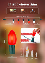 C9 LED Christmas Lights Outdoor, 100 Feet C9 String Lights with 100 Shatterproof Matte Bulbs, Connectable | Lumora
