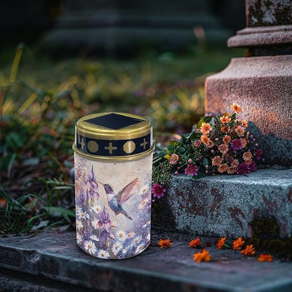 ZOUTAIRONG Solar Light for Cemetery Grave Outdoor Waterproof Powered Solar Pathway Lights 6 Pack Outdoor Cemetery Lights for Grave, Daisy Hummingbird Design