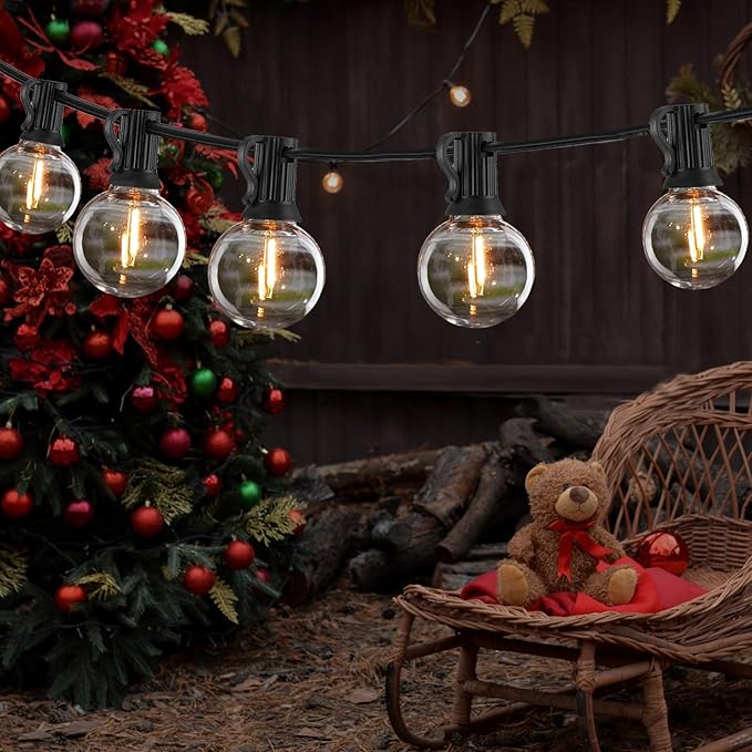Outdoor String Lights 25FT, G40 LED Patio Globe Lights with 27 Shatterproof Bulbs, Waterproof Connectable Hanging Lights for Backyard Porch Wedding Christmas Decor, Warm White