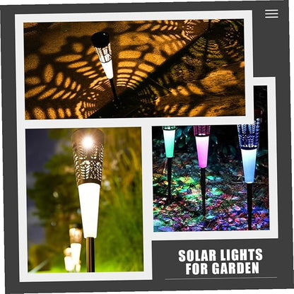 Kisangel 6pcs Solar Cone Openwork Ground Stake Lights, Warm and Colorful LED Garden Solar Pathway Lights for Outdoor Yard Landscape Decoration