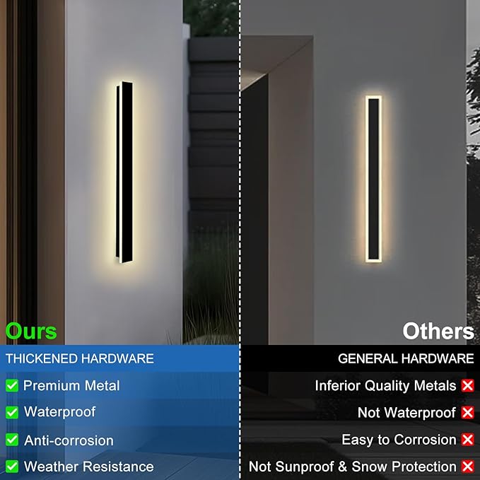 Modern Outdoor Wall Light, 47 Inch Long Outdoor Wall Sconces with Junction Box Cover 3000K LED Wall Mount Exterior Light Fixture IP65 Waterproof Outside Wall Lights for House Garage