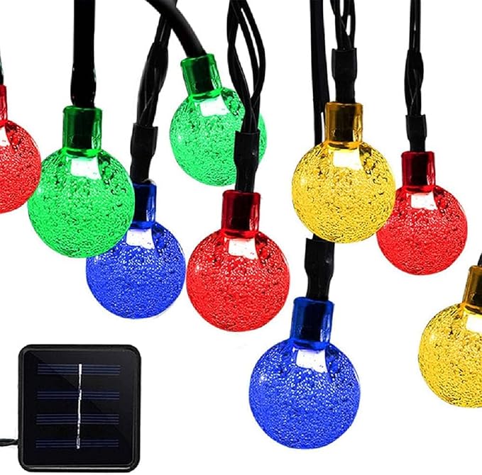 Solar Powered Crystal Ball Lights - 8 Modes, 7M/24Ft, 50 LED, Waterproof for Outdoor Patio, Garden, Yard & Wedding Decoration (Multi-color)
