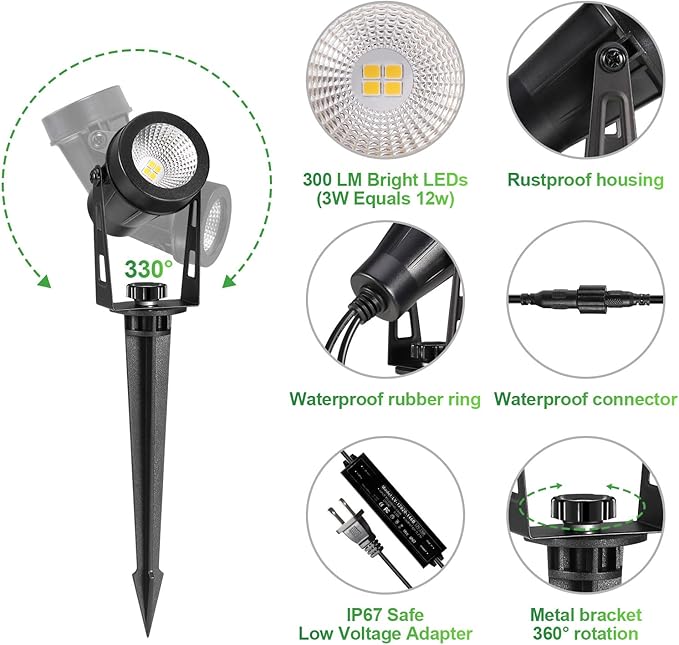 2 Pack Extendable Outdoor Landscape Lights, 12V Low Voltage Landscape Lighting IP65 Waterproof Plug-in Outdoor | Lumora