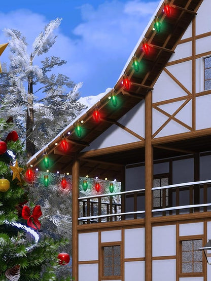 SUNSGNE Red and Green Giant Christmas Lights, 16FT Red and Green LED Christmas Lights with 10 Count 5'' Clear Glossy LED Bulbs for Xmas Roofline Patio Backyard Decorations