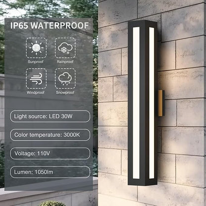 LamQee 30 Inch Modern Outdoor Wall Light Exterior Lighting Fixtures, Integrated LED Contemporary Outdoor Wall Sconce Wall Lighting, Black Outside Lights for House Porch Patio Front Door Garage Indoor