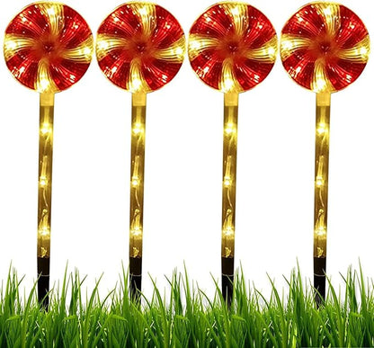 Solar Garden Lights Candy Cane Lights, 4 Cute Christmas Lollipop Pathway Lights with Stakes, Waterproof Outdoor Solar Pathway Lights for Christmas Decoration, Yard, Yard, Lawn (Color : Red)