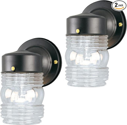 Ciata Outdoor Porch Light House Fixture Wall Mount Light Lantern Sconce, Lantern Sconce Fixture Jelly Jar Outdoor Down Light Fixture Front Porch - Black - 2 Pack