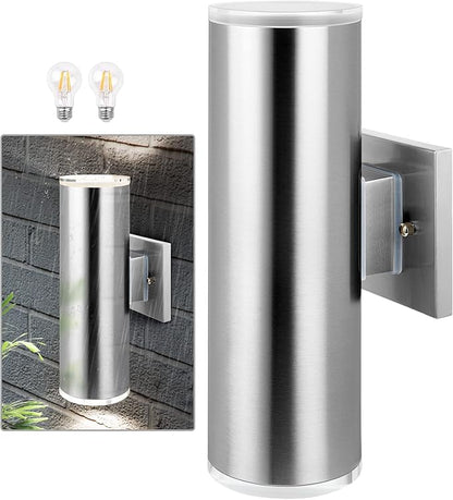 Outdoor Wall Sconce, Waterproof Corridor Wall Light with Stainless Steel 304 and Unbreakable Clear Plexiglass Acrylic Lamp Cover, Brushed Nickel Finished, E26, 13" Height, UL Listed, 1-Pack