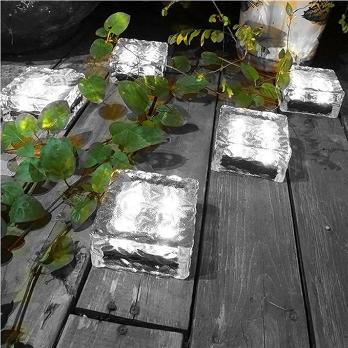Outdoor 4 Pack Ice Cube Bricks Rocks Lights Solar Powered LED In Ground Pathways Patio Yard Garden Glow Lights Decor | Lumora