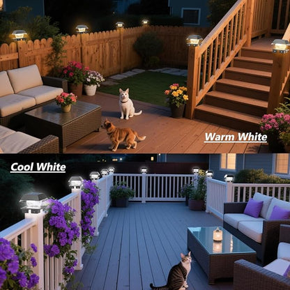 Solar Post Cap Light Outdoor, IP65 Waterproof Black Deck Post Lights for 4x4 Wood/Vinyl, Fence Posts Solar Lights with 2 Color Modes Decorate Backyard Garden Railing Mailbox Posts, 4 Pack