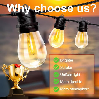 Outdoor String Lights Waterproof, 3000K Warm White 54ft Patio Lights String with 16 Led Shatterproof Bulbs,Outside Hanging Ambience Plug in String Light for Gazebo Garden Camping Porch Yard