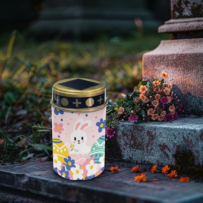 Rabbit Eggs Flower Solar Garden Lights Outdoor Decorative Solar Stake Lights-Waterproof Warm White LED for Remembrance Gifts Cemetery Grave