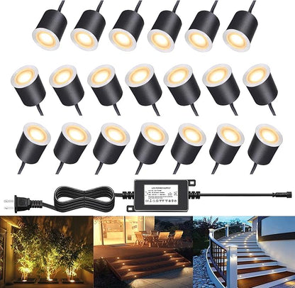LED Recessed Deck Light Kits with Protecting Shell,LED Outdoor Landscape Lighting IP67 Waterproof,DC 12V Low Voltage for Garden,Yard,Stair,Patio,Kitchen Decoration In Ground(20pcs,Warm White)