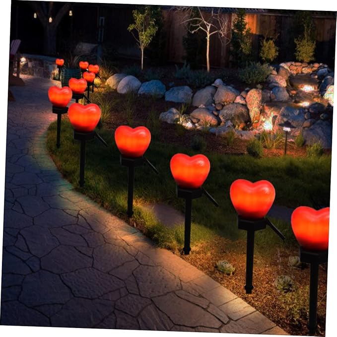 Mikikit 2pcs Heart Shape Solar Lamps for Solar Outdoor Lights Pathway Stake Romantic for Patio Landscape Decor
