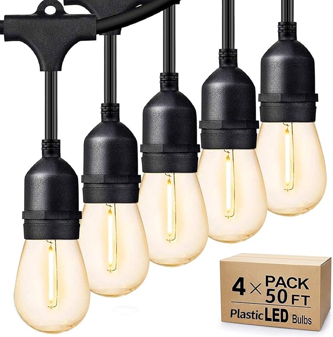 Svater Outdoor String Lights 200 FT, E26 Socket, 64pc S14 Shatterpoof Bulbs, 1 Watt Dimmable 2700K Warm White, IP65 | Lumora