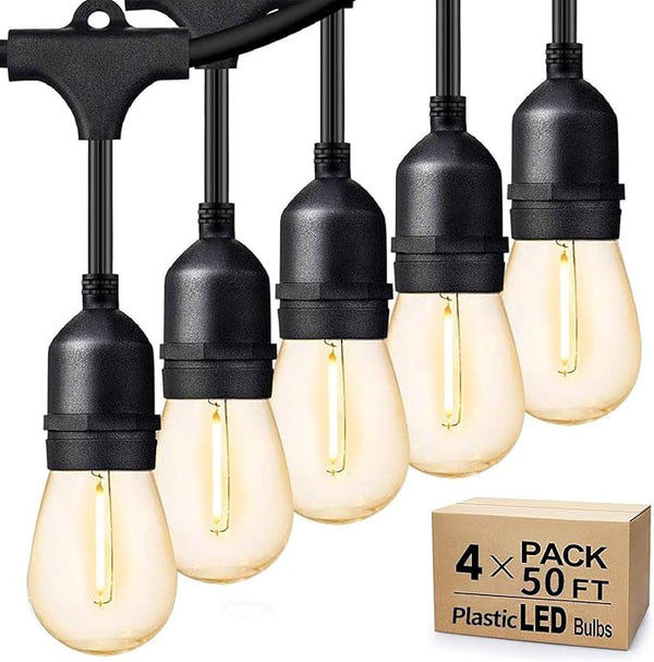 Svater Outdoor String Lights 200 FT, E26 Socket, 64pc S14 Shatterpoof Bulbs, 1 Watt Dimmable 2700K Warm White, IP65 | Lumora