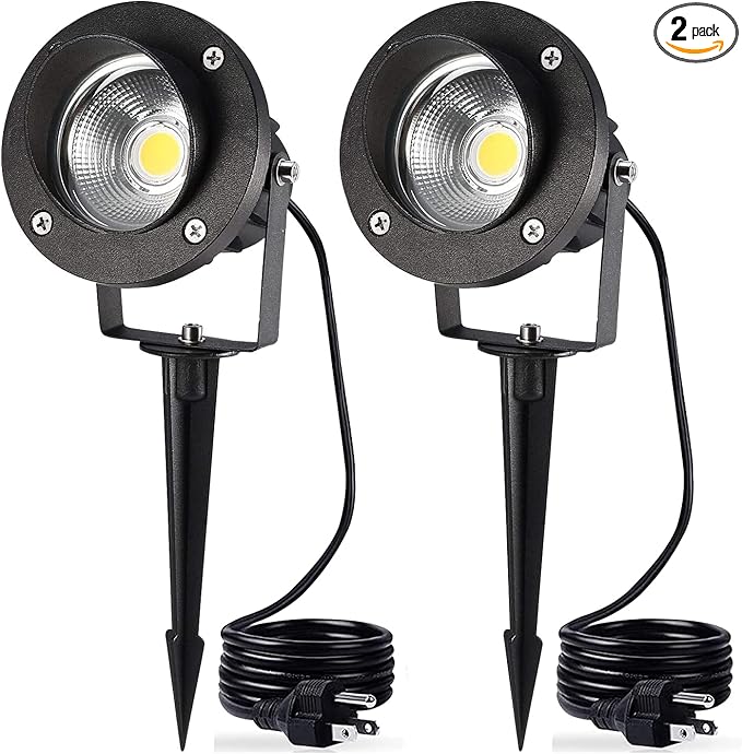 LED Landscape Lighting High Power 18W Outdoor Garden Lights,120V AC,Warm White Waterproof Spotlights for Yard,Patio,Lawn,Wall, Flood,Driveway,Tree Flag Light,Metal Ground Stake (2 Packs)