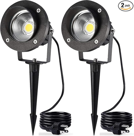 LED Landscape Lighting High Power 18W Outdoor Garden Lights,120V AC,Warm White Waterproof Spotlights for Yard,Patio,Lawn,Wall, Flood,Driveway,Tree Flag Light,Metal Ground Stake (2 Packs)