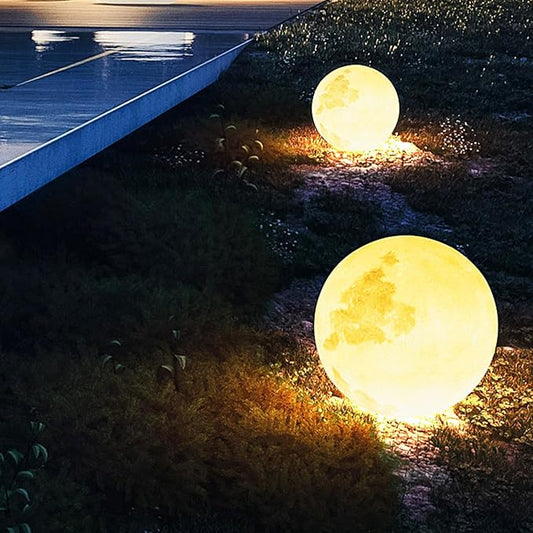 Wiring Powered Globe Shape Outdoor Light,Waterproof Moon Lamp with Resin Lampbody,Unique Outdoor Lighting for Staircase Swimming Pool and Yard(11.81" D)