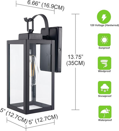 GRUENLICH Outdoor Wall Lantern, Wall Sconce for Porch Lighting Fixture, E26 Base Max 60W, Metal Housing Plus Glass, Matte Black Finish, Bulb Not Included, 1-Pack