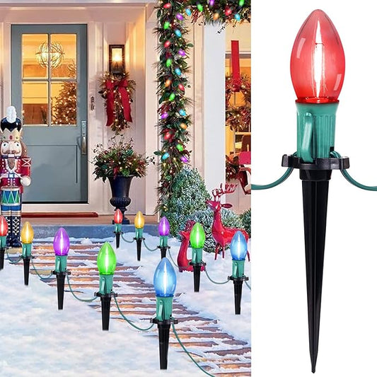 Brightown C9 Christmas String Lights Outdoor - 25.7 Feet 20 LED Pathway Lights, Connectable Waterproof Walkway Light for Indoor Xmas Party Holiday Wedding Commercial Decorations, Multicolored