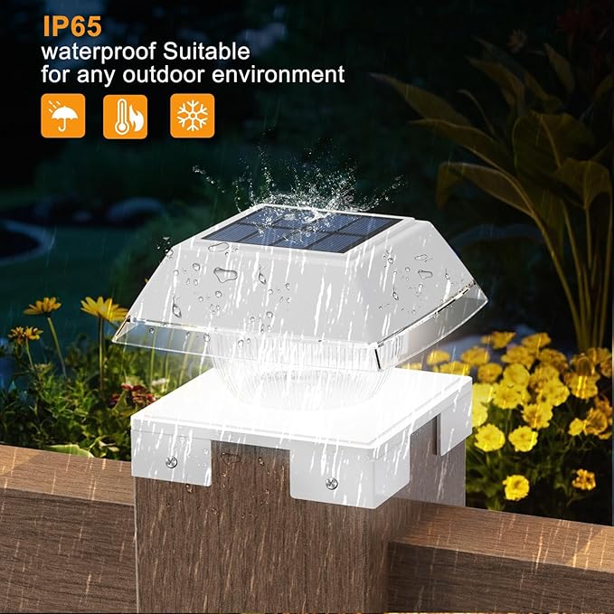 4x4 Solar Post Cap Lights with 2 Lighting Modes, 2 Packs Outdoor Post Light Solar Powered Waterproof IP65, Fence Deck Lights for 4×4 Wood/Vinyl Posts, White