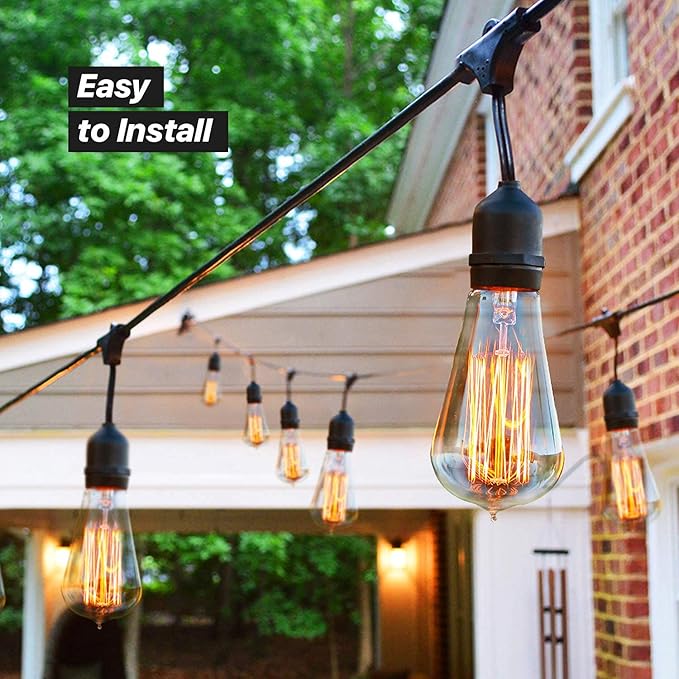 Brightech Ambience Pro Incandescent Outdoor String Lights - 48 Ft Dimmable Patio Light - 40W Commercial Waterproof Porch String Lights for Outside, Backyard - 15 Vintage Filament Bulbs, Warm White