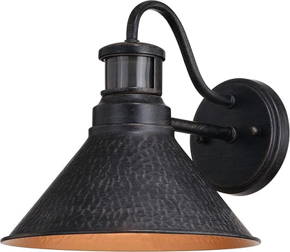 VAXCEL Outland Rustic Farmhouse Motion Sensor Dusk to Dawn Wall Light for Porch or Patio, Outdoor Gooseneck Wall Lantern with 180-Degree Motion Sensor, 10" W x 9.5" H x 11.75" D, Aged Black