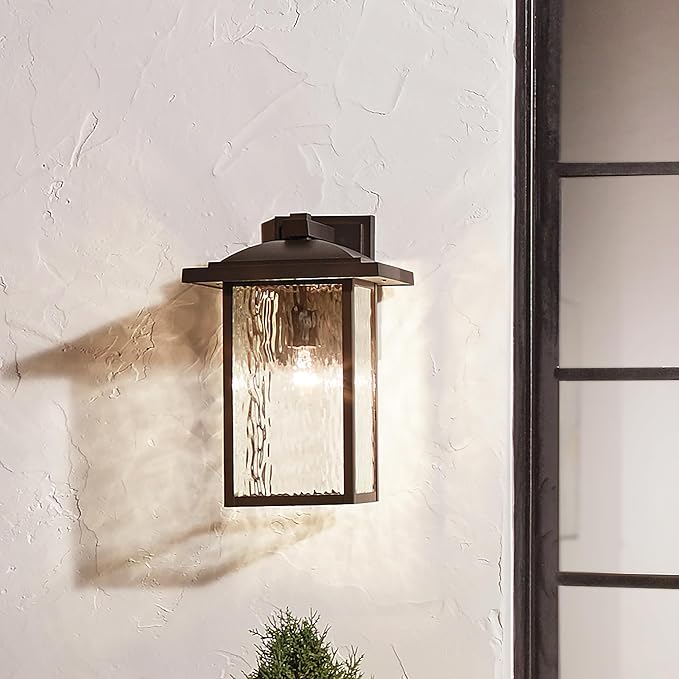Kichler Capanna 16" Outdoor Wall Light in Olde Bronze®, 1-Light Exterior Wall Sconce Porch Light with Clear Water Glass, (16" H x 10.5"), 49926OZ