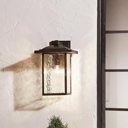 Kichler Capanna 16" Outdoor Wall Light in Olde Bronze®, 1-Light Exterior Wall Sconce Porch Light with Clear Water Glass, (16" H x 10.5"), 49926OZ
