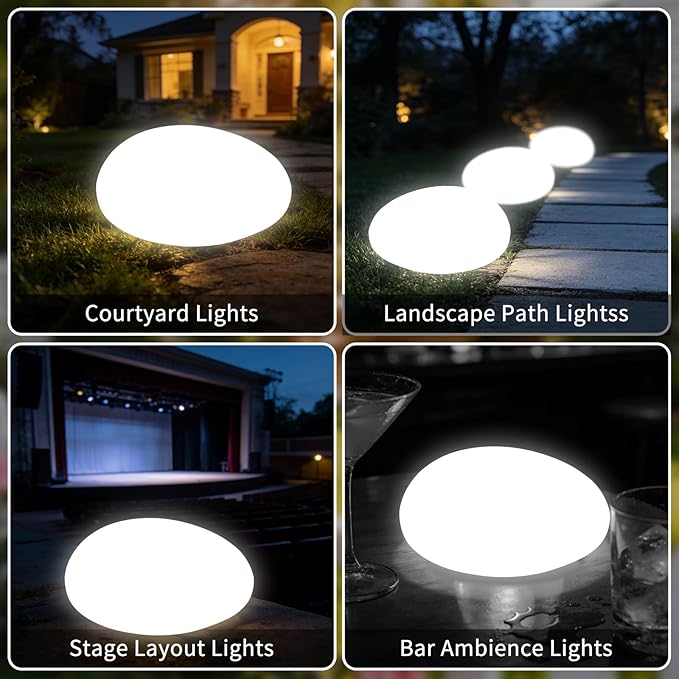 Solar Powered Outdoor Lights - Waterproof Garden Path Lighting, Pebble Shape Landscape Lights for Yard, Lawn | Lumora