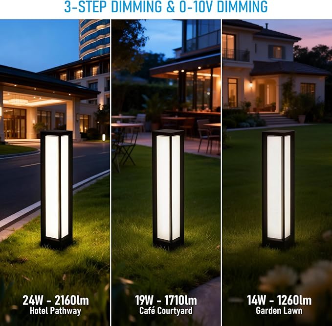 LEONLITE 5CCT LED Bollard Pathway Lights Wired, 31.6" 14W/19W/24W Landscape Path Lights, 120V-277V Commercial Bollard Fixture, 0-10V Dimmable Landscape Area Light, UL Listed, 2700K3000K3500K4000K5000K