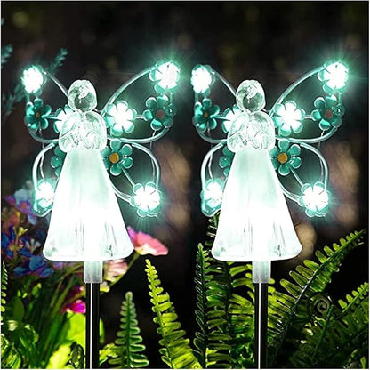 Solar Garden Lights 2pcs Fairy Garden Ornaments Outdoor Solar Pathway Lights, Flower Fairy Resin Figurine Lamp for Courtyard Lawn, Commemorate Gift (Color : Blue)
