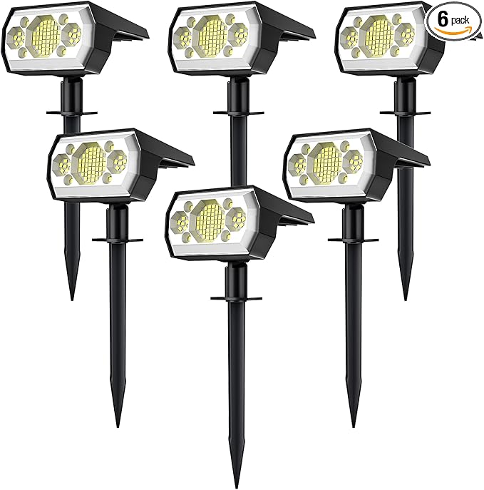 Solar Spot Lights Outdoor, [6 Pack/3 Modes] Solar Landscape Spotlights IP67 Waterproof Solar Powered Outdoor Lighting Products for Landscaping Garden, Yard, [Cold White/62 LED] Spotlight Dusk to Dawn
