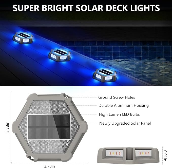 T-SUN Solar Driveway Lights Outdoor 12 Pack, Waterproof Deck Lights LED Blue Driveway Marker Light for Step Garden Sidewalk Stair Ground Pathway