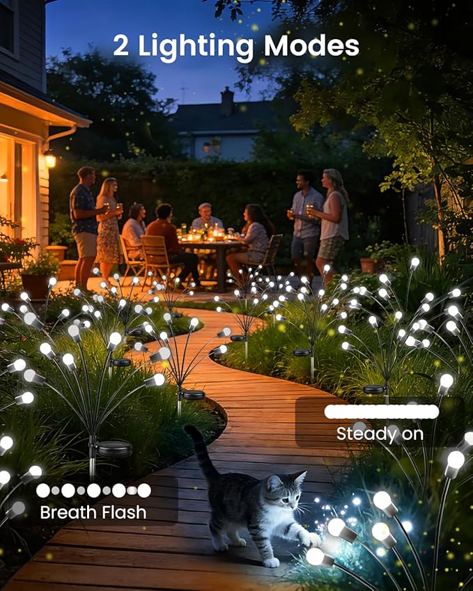 OZS 6 Pack Total 48 LED Solar Garden Lights Fairy Outdoor - Solar Firefly Lights Outdoor, Sway by Wind, Waterproof for Garden Patio Pathway Fairy Decoration (Cold White)
