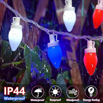 Red White and Blue Lights 25Ft C7 LED Christmas Light with 25 Shatterproof 4th of July Decorations String Lights, Plug in Patriotic Light for Outdoor Indoor July 4th Party Decor