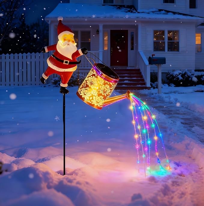 Christmas Solar Santa Kettle Lights - Colorful LED Outdoor Pathway Decor, Solar-Powered Yard Patio Ground Lamp (1PC Colored Light)