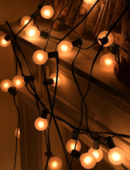 SUNSGNE G40 Round Christmas Lights Outdoor, 25ft Vintage Christmas Globe Lights with 27 5W Frosted White Lights(2 Spare) for Outdoor Garden Party Wedding Backyard Patio Decor, Green Wire