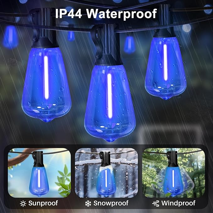 LAMPHOME 26Ft ST38 Outdoor String Lights, Blue Patio Lights with 12+1 ST38 Edison Bulbs, LED Shatterproof String | Lumora