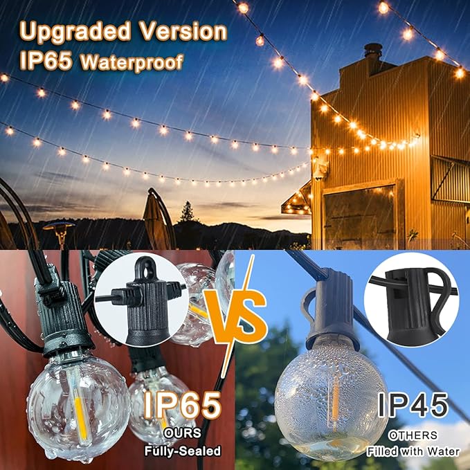 Kawaya Outdoor String Lights 25 FT LED Patio Light with 12+1 Shatterproof Edison Globe Bulbs - IP65 Waterproof | Lumora