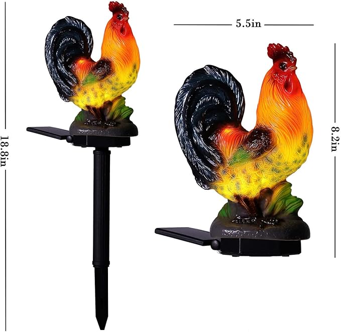 Solar Rooster Lights Outdoor Decorative,Solar Chicken Decor Garden Stakes Lights,Waterproof Chicken Statue with Led Lights Yard Art for Pathway Lawn Patio Courtyard Backyard(Warm White)