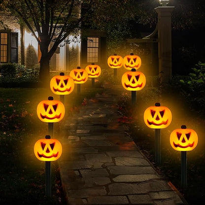 Halloween Decorations Outdoor 4 Sets Solar Pumpkin Pathway Lights for Outside 7 Lighting Modes IP65 Waterproof for Yard Garden Pathway and Walkway
