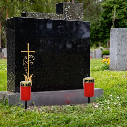 Solar Grave Lights 2PCS Waterproof Solar Cemetery Lights for Grave Flameless Solar Memorial Lights Outdoor Stake Lights for Grave Decorations Memorial Gifts Red, Grave Lights