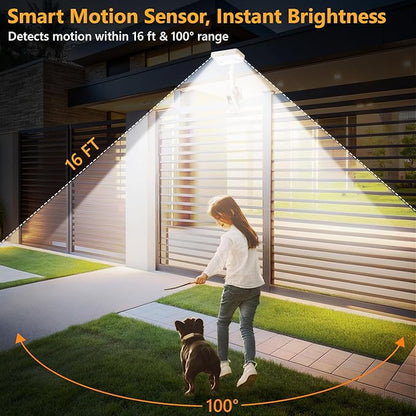 Clip On Solar Lights Outdoor with Motion Sensor, 360°Rotatable & Vertically Adjustable Solar Fence Lights with 92 LEDs (600 LM, 6000 K),IP65 Waterproof Security Light for Deck, Gutter（White, 1 Pack）