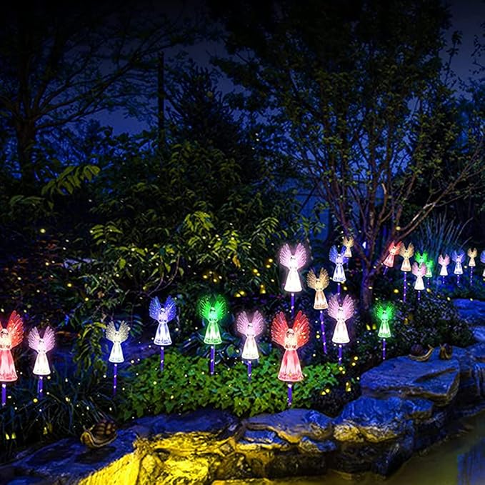 Garden Solar Lights Outdoor Waterproof Solar Angel Stake Lights with Color Changing LED for Pathway 2Pcs Garden Solar Lights, Solar Stake Lights, Pathway Lights, Yard Lights, Garden Ornaments.