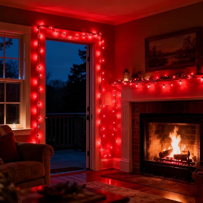 200 LED Red Christmas Lights, UL Certified and Commercial Grade Decorative Lighting String Green Wire 66 Ft, for Indoor and Outdoor Party, Patio, Trees.