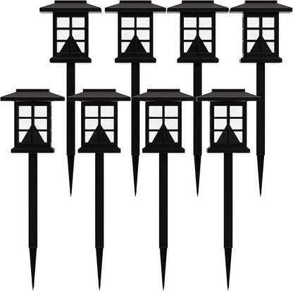 EMMA + OLIVER Compton 8 Pack Brown Lantern Solar LED Outdoor Lights, Solar Powered Weatherproof Landscape Lighting for Pathway, Garden, Driveway & Yard