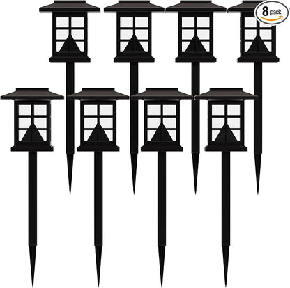 Flash Furniture Halsey 8 Pack Lantern Style LED Solar Lights - All-Weather Brown Outdoor Solar Powered Lights - Landscape Lighting for Pathway, Garden, & Yard